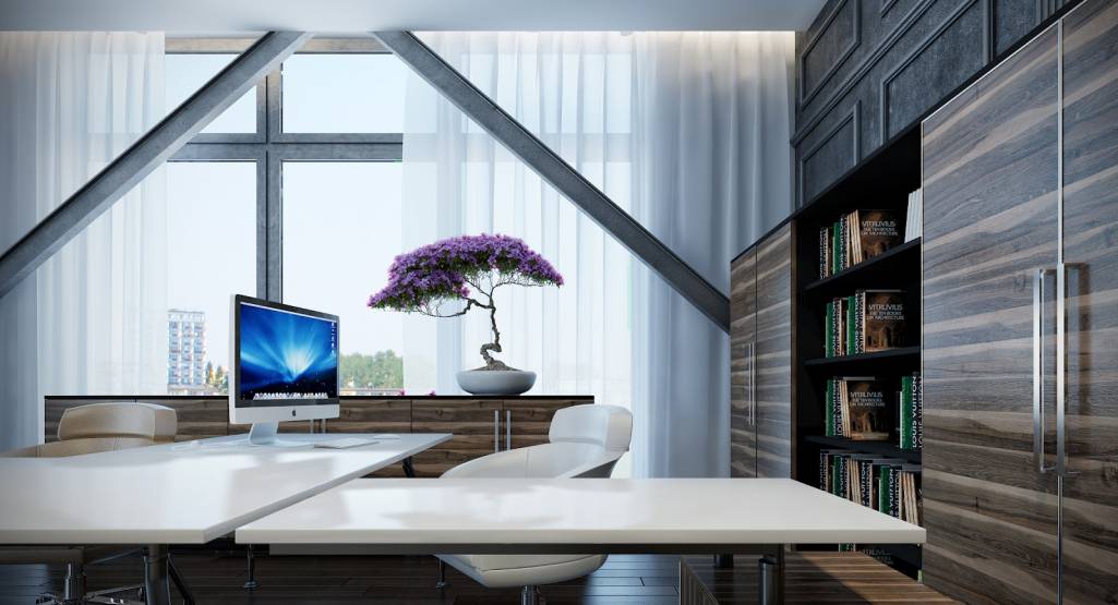 iMac-in-Elegant-White-Home-Office-Desk-and-Couch-with-Minimalist-Timber-Storage
