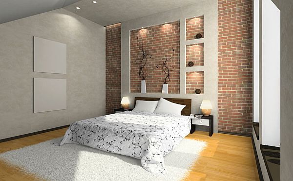 Bright Brick Wall Bedroom Interior