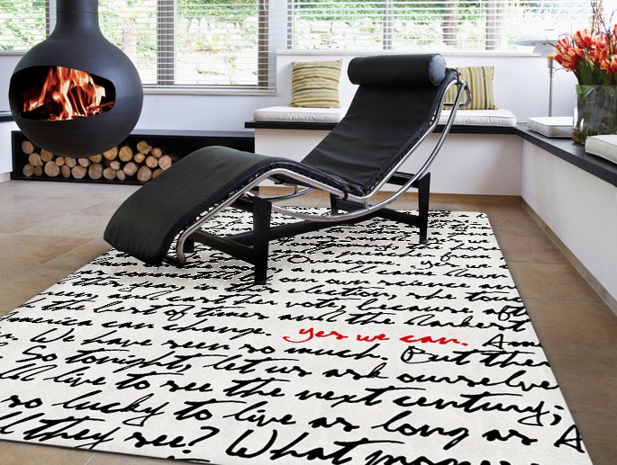 Contemporary quote print rug for living room