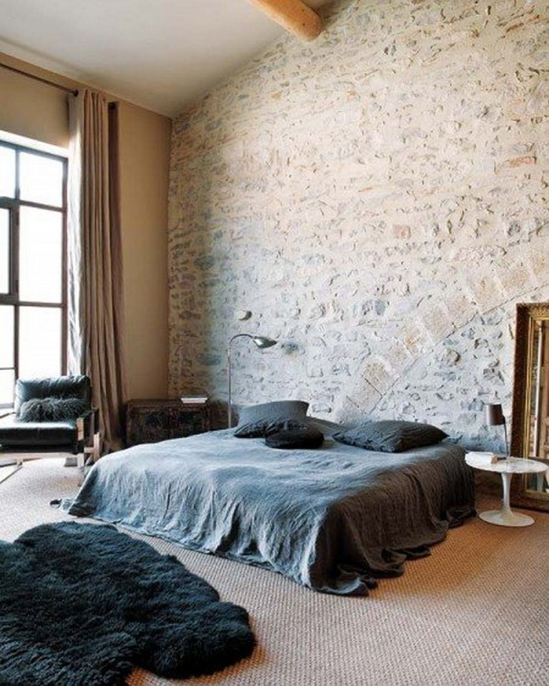 Brick walls and collor pallet of bedroom