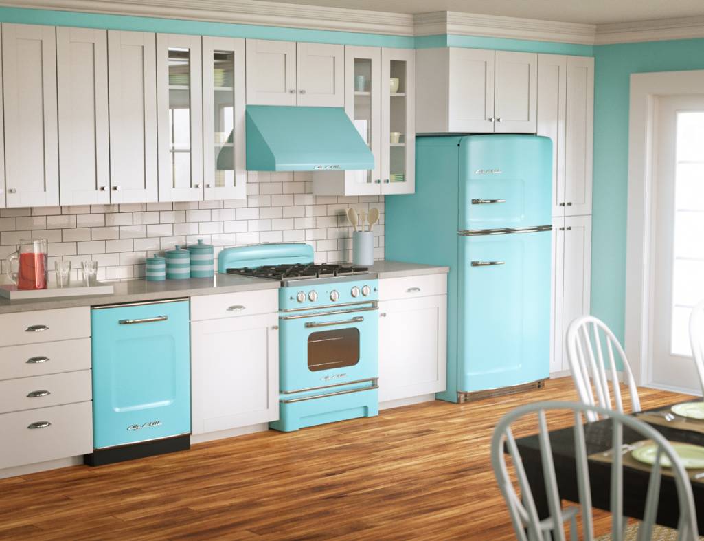 Modern  Retro Blue And White Kitchen Design