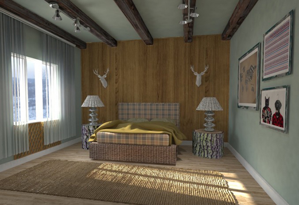 Artistic Tatan Bedroom with Exposed Roof Beams
