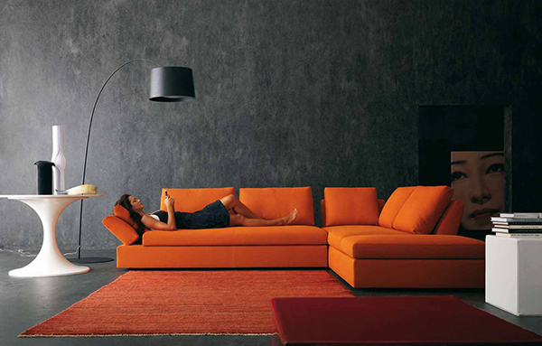 Contemproary Livig Room with orange sofa