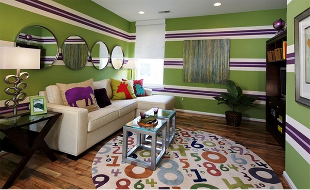 Eclectic  Green and Purle Striped Walls