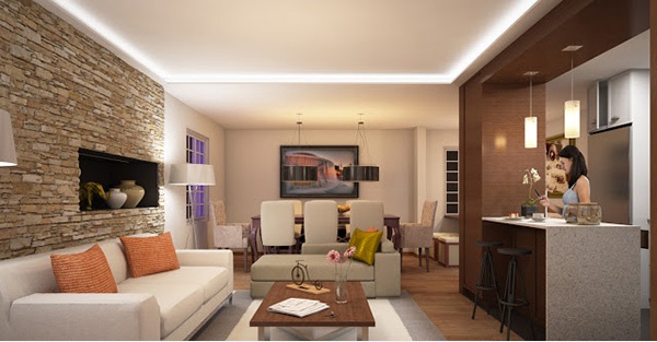Elegant Living Room Design with Brick Wall