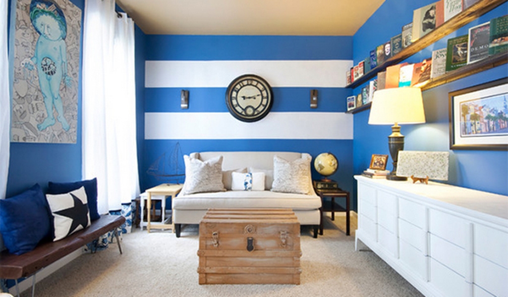 Modern Blue And White Striped Walls