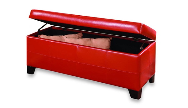 Modern Red Leather Storage Bench