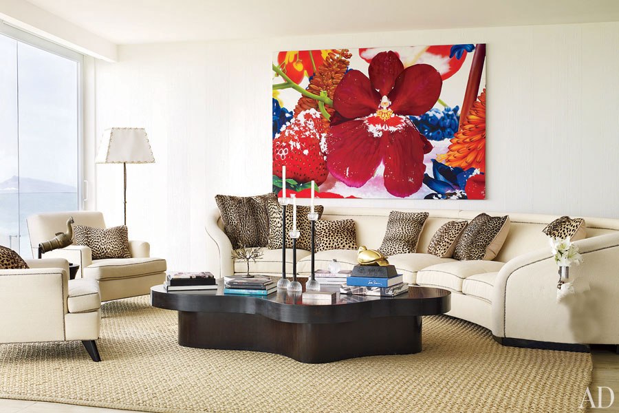 Stylish Living Room with Large Floral Artwork
