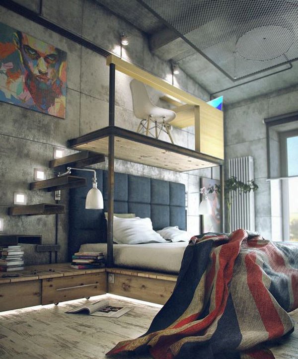 Dark Industrial Bedroom Design