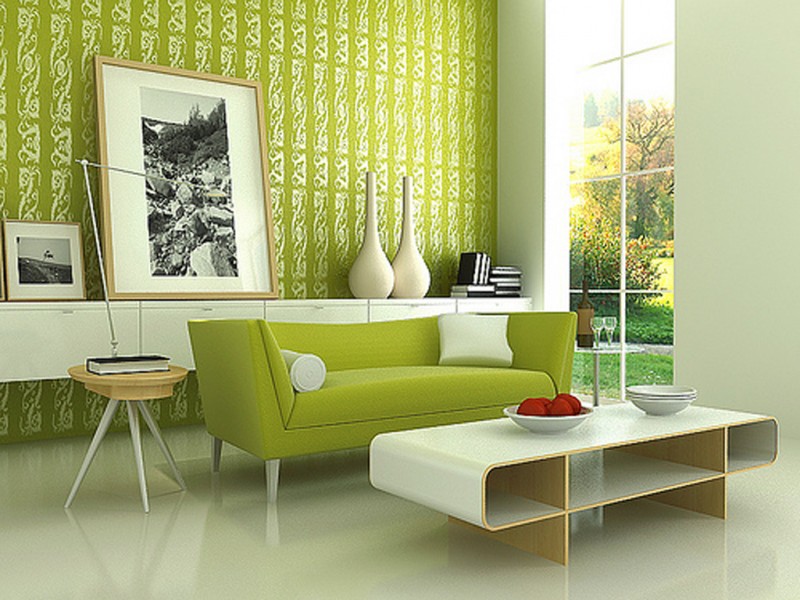 Eclectic Green Living Room Wallpaper Design
