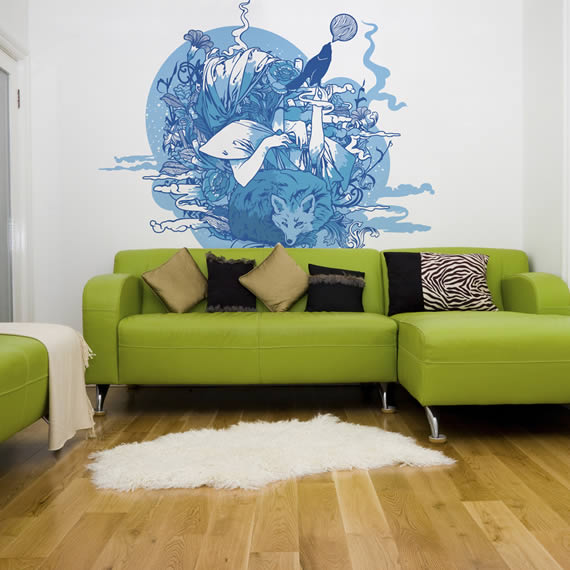 Modern Blue Art Wallpaper  Living Room Design
