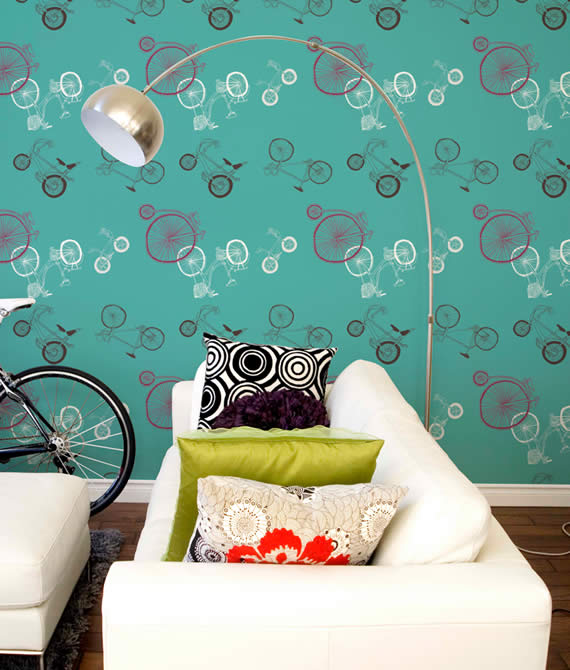 Urban and Cheerful Blue Bycicle Wallpaper for Living Room