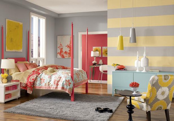 Charming Yellow and Grey Striped Walls