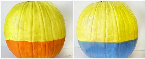 1.Paint the  Pumpkin in Yellow and blue
