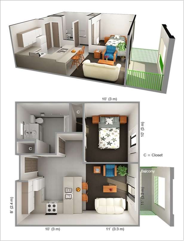 10 Ideas for One bedroom Apartment Floor Plans