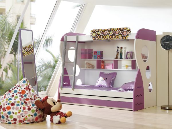 White-and-purple-bunk-bed-for-girls-bedroom
