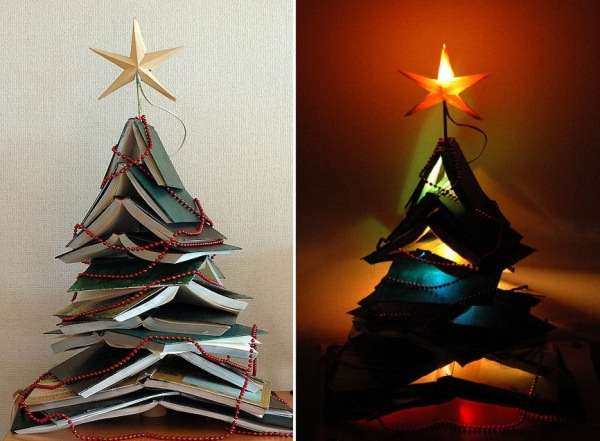 Christmas tree out of books