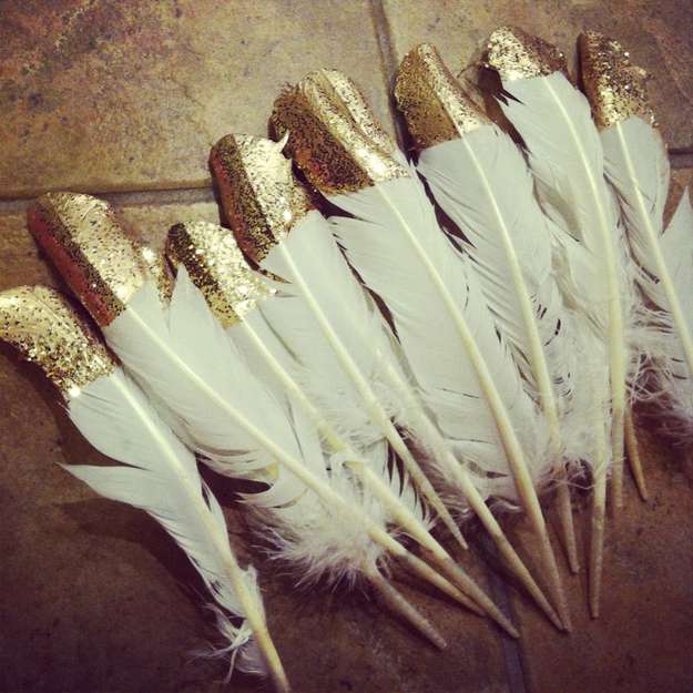 Glitter Covered Feathers