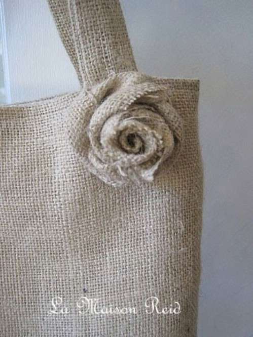 Burlap Tote with Shabby Rose