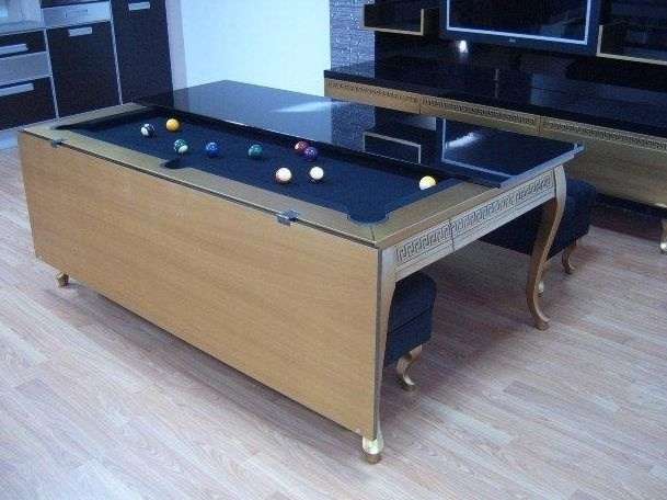 dining table that unfolds into a pool table.