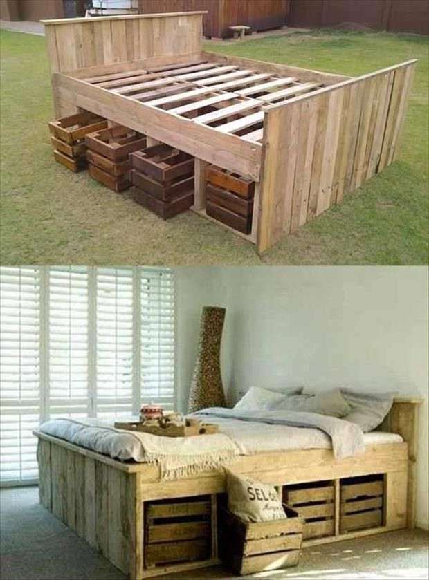 Rustic Pallet Bed with extra storage