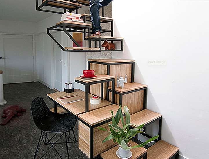 staircase doubles as storage