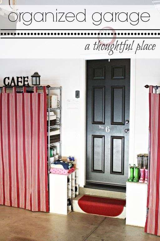 Use tab curtains to cover up unsightly wire shelving.