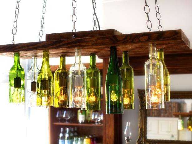 chandelier with old wine bottles