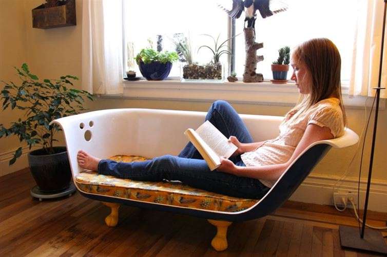 couch from an old claw-foot bathtub