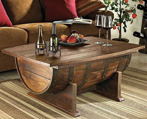 old wine barrel into a coffee table