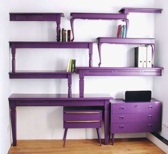 shelving unit from painted coffee tables.