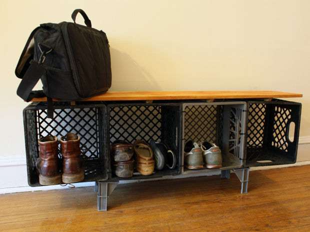 shoe organizer from old milk crates