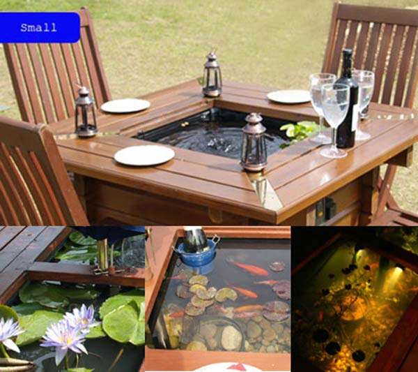 Fish pond in a backyard table