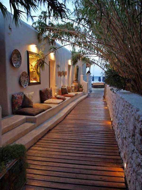 narrow outdoor seating area cool spaces patio deck yard side lounge porch garden thin gardens places browse