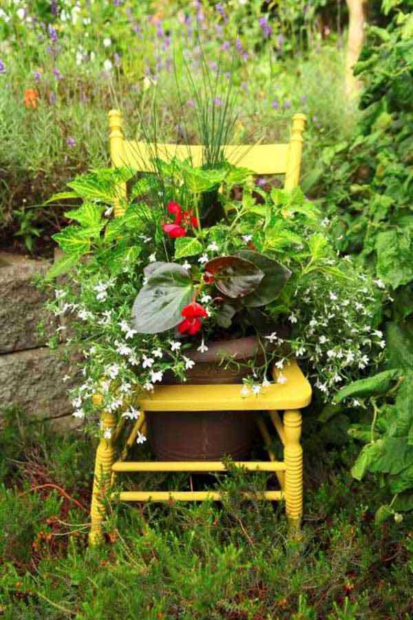 Old Painted Chair Flower Pot