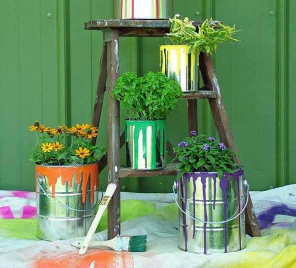 Paint Containters used as flower pots
