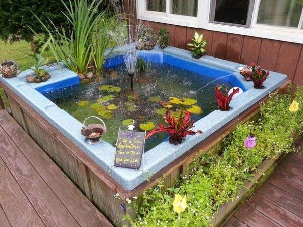Upcycled a broken hot tub into a fish pond