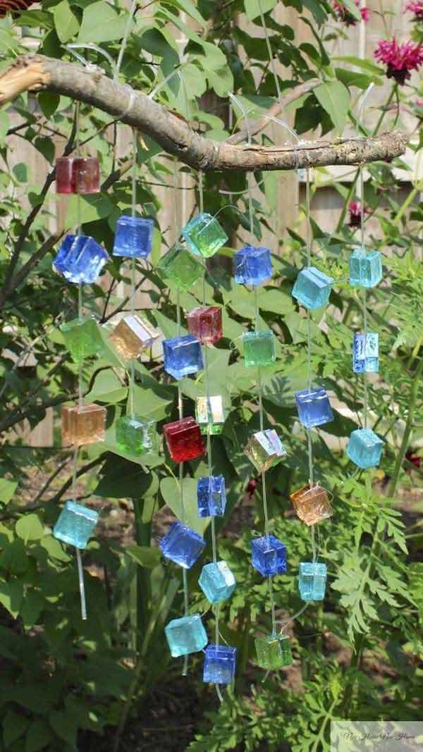 .DIY colored glass wind chime