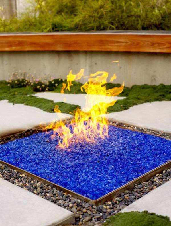 Fire Pit with Colored Glass