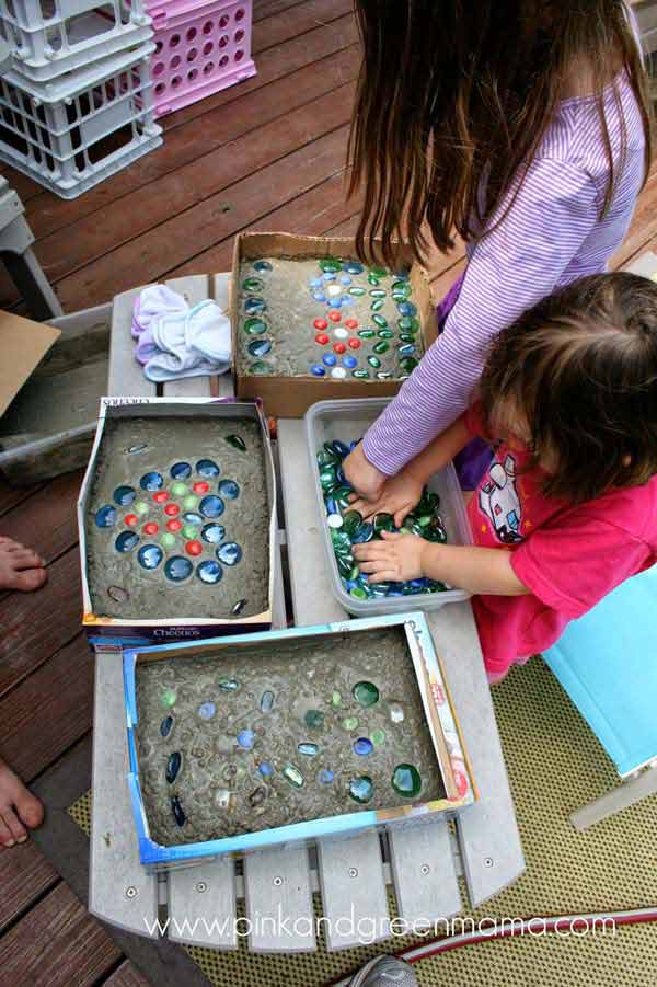 Garden stepping stones add colored glass