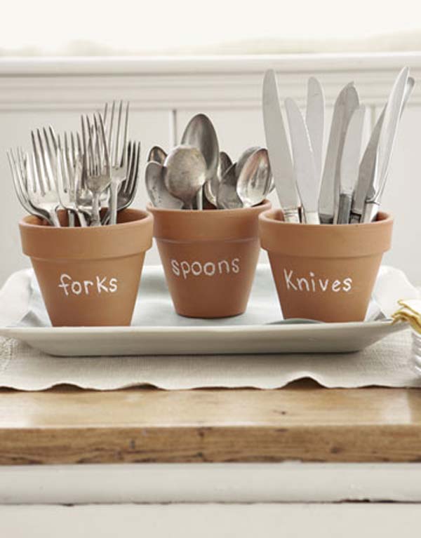 Glossed Pot Holders as Cutlery Holders