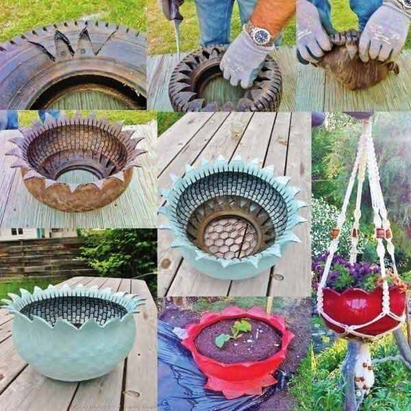 Recycled Tire Flower Planter