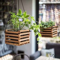 Reuse old crates as hanging planters