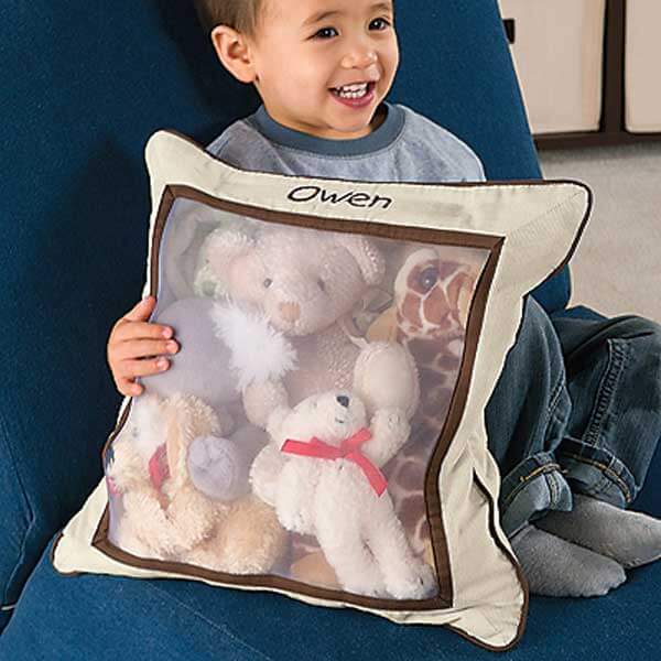 stuffed animals inside a cute mesh pillow.