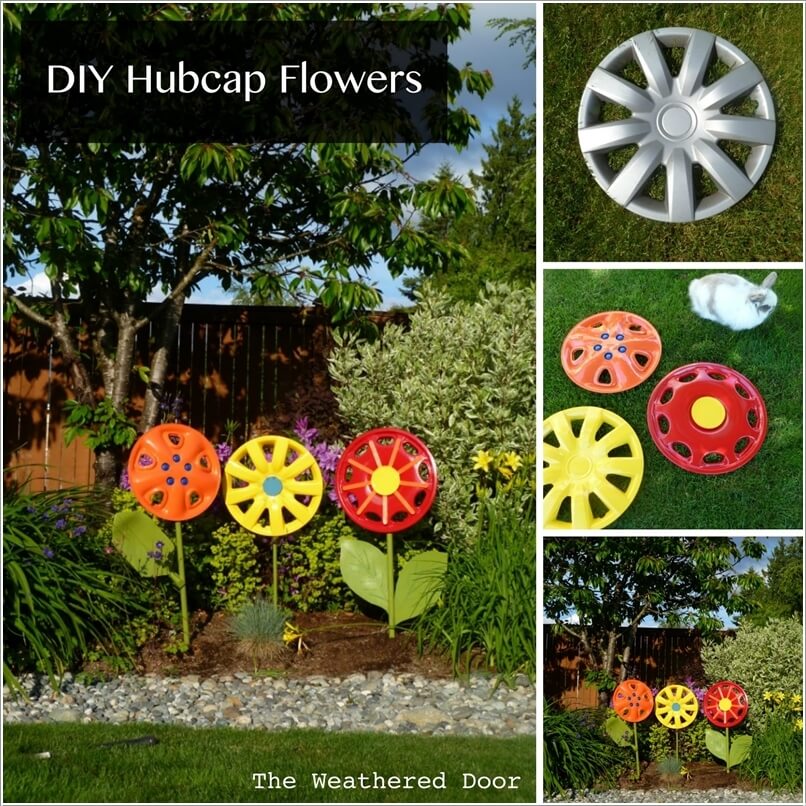10 Creative Flower Crafts for Garden Made from Recycled Materials 2