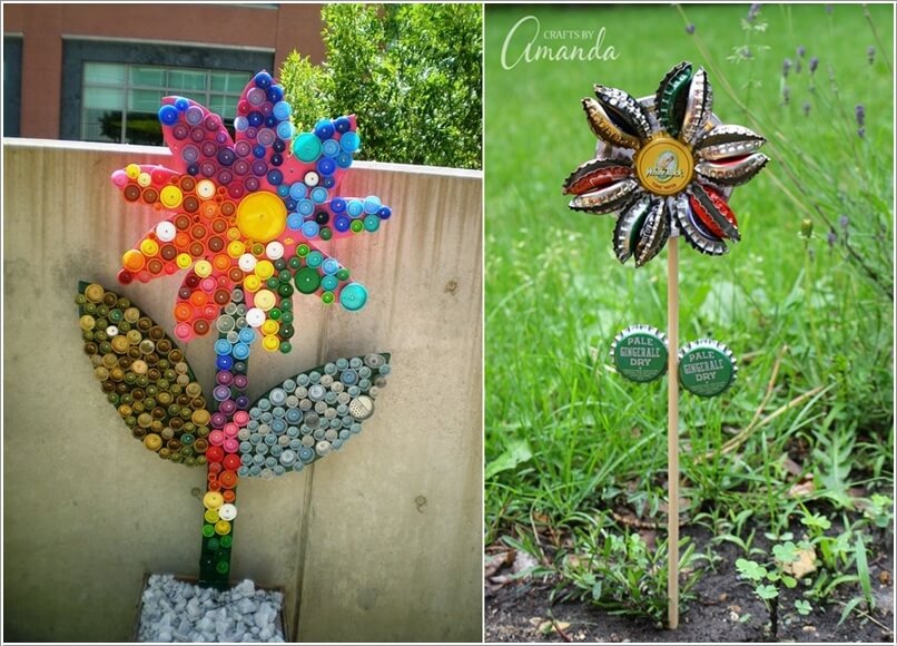 10 Creative Flower Crafts for Garden Made from Recycled Materials 7