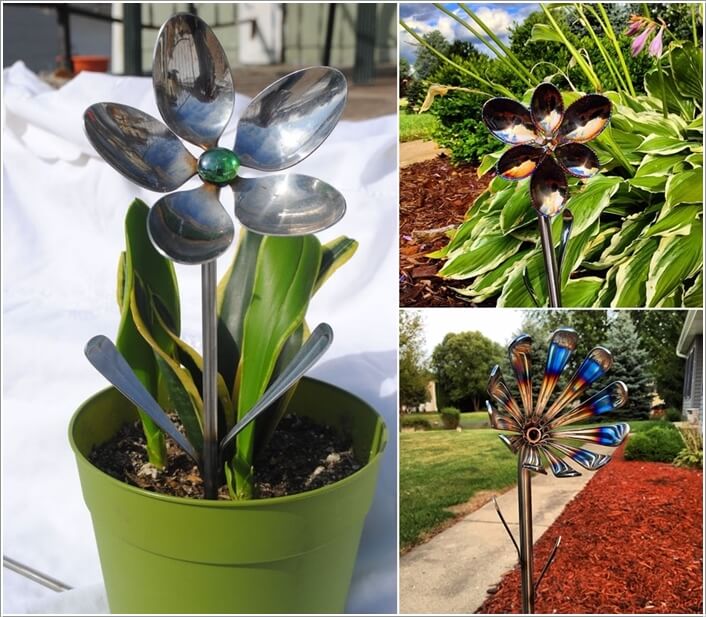 10 Creative Flower Crafts for Garden Made from Recycled Materials 8