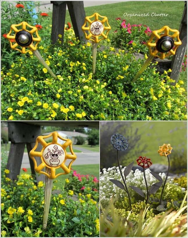 10 Creative Flower Crafts for Garden Made from Recycled Materials 10
