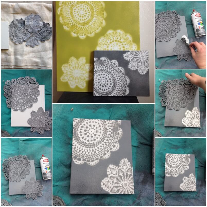 Try This Spray Painted Doily Canvas Art 1
