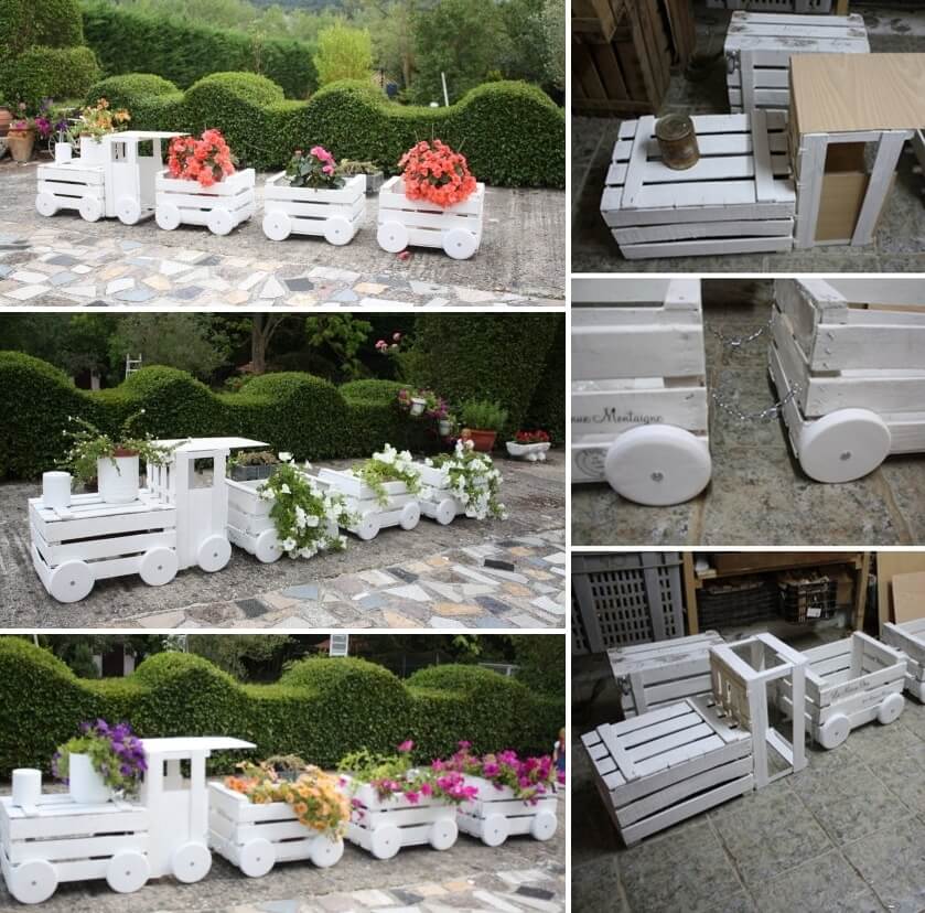 Make This Lovely Wooden Crate Train Planter for Your Garden